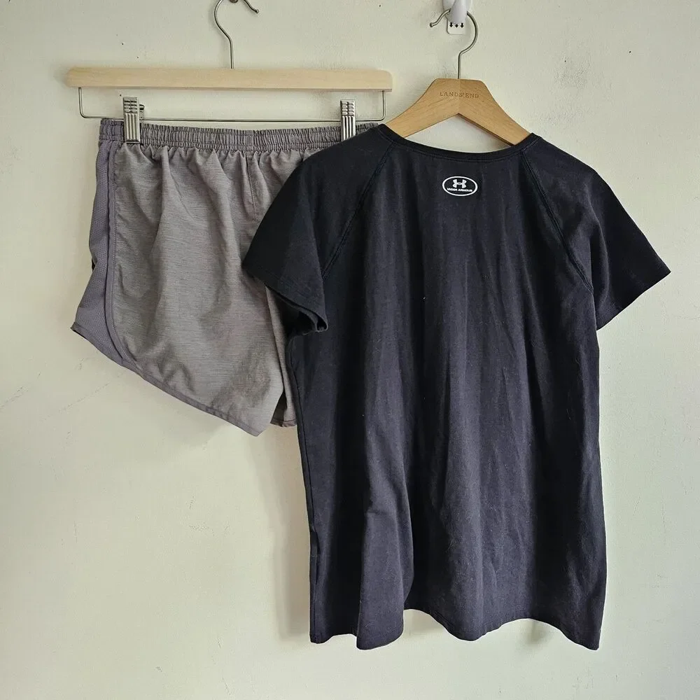 Under Armour Black Baseball Cotton Tee & Nike Dri-Fit Shorts Set – Youth XL
